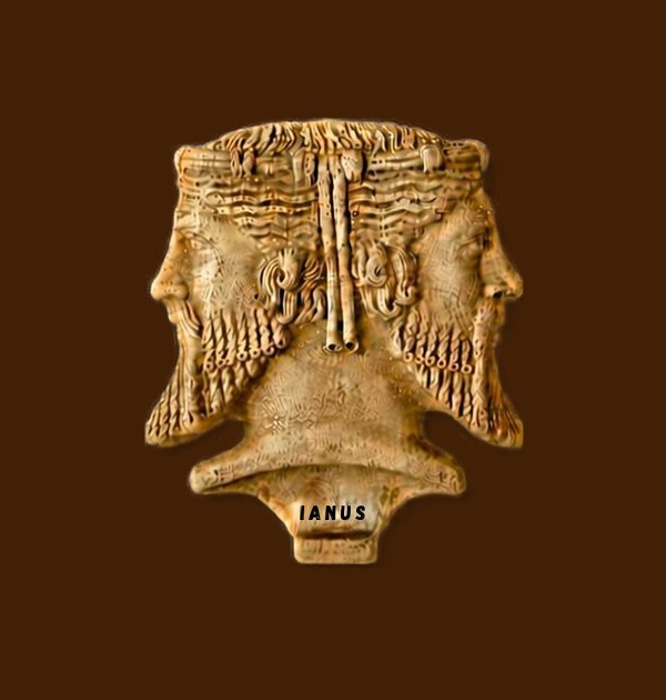Janus, the Roman god with two faces looking in opposite directions